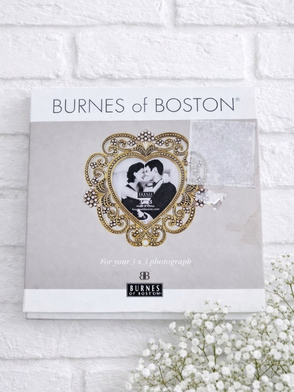 Vintage Burnes of Boston Ornate Gold Heart Beaded 3x3 Frame NEW IN BOX
